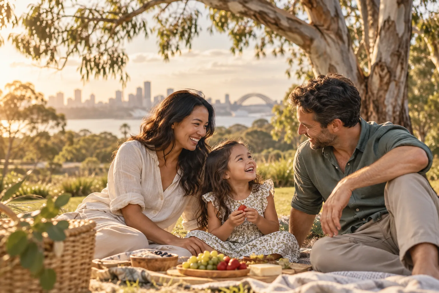 A family sharing a picnic in an Australian park